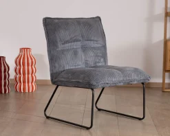 Lot de 2 fauteuils sans accoudoirs en velours cotelé gris 