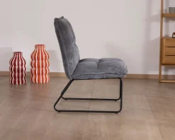 Lot de 2 fauteuils sans accoudoirs en velours cotelé gris 