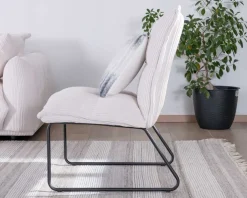 Lot de 2 fauteuils sans accoudoirs en velours côtelé blanc "Calvin" pieds métal
