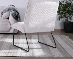 Lot de 2 fauteuils sans accoudoirs en velours côtelé blanc "Calvin" pieds métal