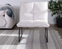 Lot de 2 fauteuils sans accoudoirs en velours côtelé blanc 