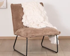 Lot de 2 fauteuils sans accoudoirs en velours côtelé camel "Calvin"