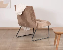Lot de 2 fauteuils sans accoudoirs en velours côtelé camel 