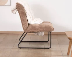 Lot de 2 fauteuils sans accoudoirs en velours côtelé camel 