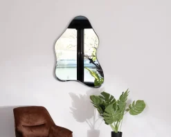 Lot de 2 miroirs forme naturelle avec encadrement en métal noir 
