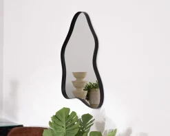 Lot de 2 miroirs forme naturelle avec encadrement en métal noir 