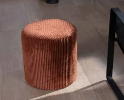 Lot de 2 petits poufs couleur rouille en velours côtelé "Snaw" diamètre 35 cm
