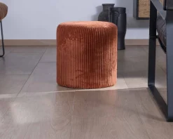 Lot de 2 petits poufs couleur rouille en velours côtelé "Snaw" diamètre 35 cm