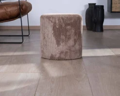 Lot de 2 petits poufs ronds en velours couleur camel 