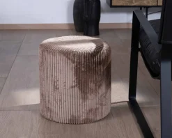 Lot de 2 petits poufs ronds en velours couleur camel 