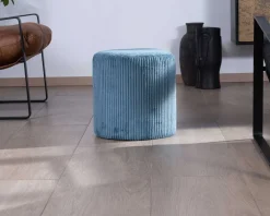 Lot de 2 poufs bleu pétrole en velours côtelé "Snaw" diamètre 35 cm