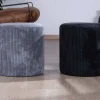 Lot de 2 poufs noirs en velours côtelé "Snaw" diamètre 35 cm
