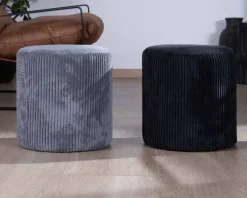 Lot de 2 poufs noirs en velours côtelé "Snaw" diamètre 35 cm