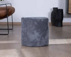 Lot de 2 poufs ronds en velours côtelé gris "Snaw" diamètre 35 cm