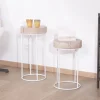 Lot de 2 tables d'appoint rondes blanchies en bois et métal "Nervure"