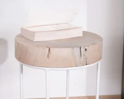 Lot de 2 tables d'appoint rondes blanchies en bois et métal 