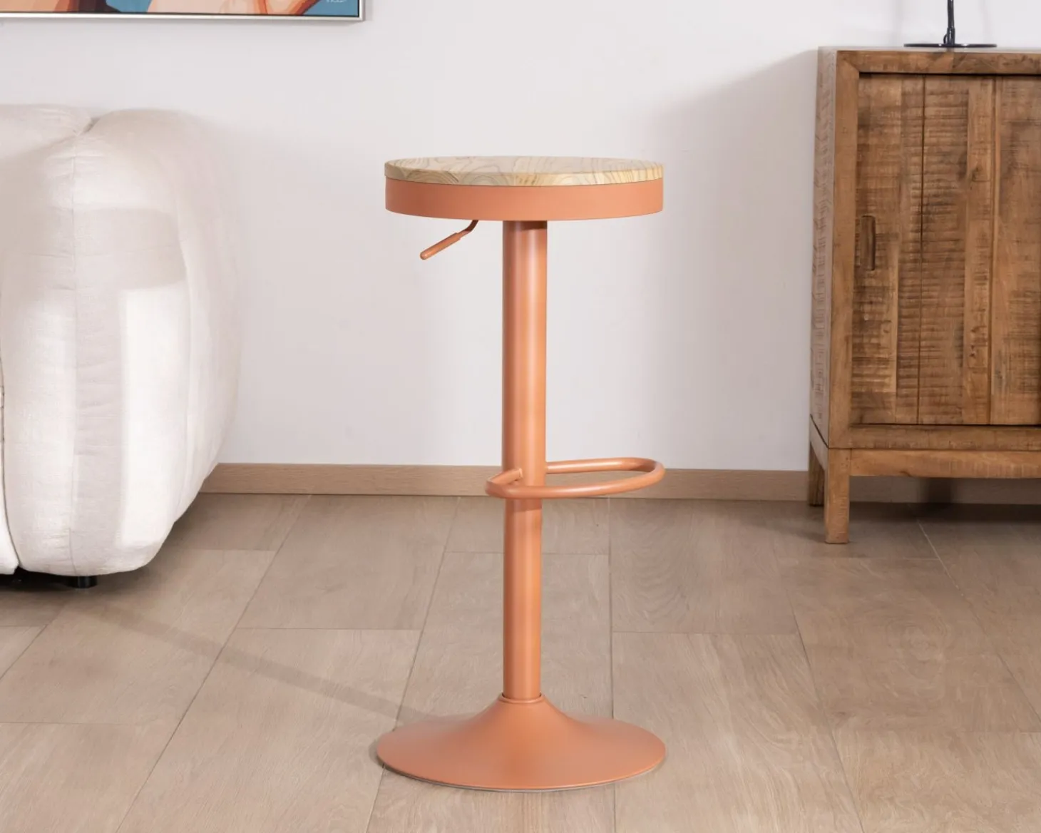 Lot de 2 tabourets de bar réglables en hauteur "Juo" bois et métal terracotta