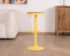 Lot de 2 tabourets en métal jaune acidulé avec assise bois