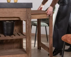 Îlot de cuisine en teck recyclé avec coin snack extensible "Grana" plateau marbre noir