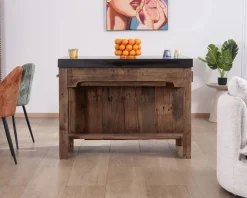 Îlot de cuisine en teck recyclé avec coin snack extensible 
