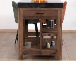 Îlot de cuisine en teck recyclé avec coin snack extensible 