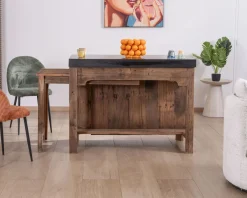 Îlot de cuisine en teck recyclé avec coin snack extensible 