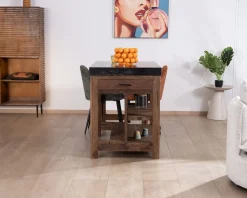 Îlot de cuisine en teck recyclé avec coin snack extensible 