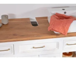 Meuble avec vasque simple en acacia blanc "Trégastel" 120 cm