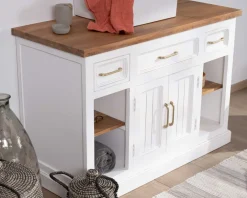 Meuble avec vasque simple en acacia blanc "Trégastel" 120 cm