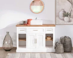 Meuble avec vasque simple en acacia blanc 