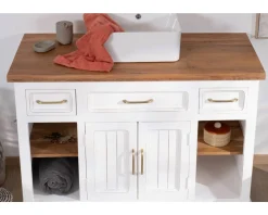 Meuble avec vasque simple en acacia blanc 