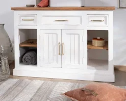 Meuble avec vasque simple en acacia blanc 