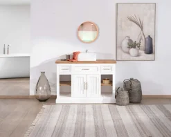 Meuble avec vasque simple en acacia blanc 