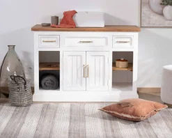 Meuble avec vasque simple en acacia blanc 