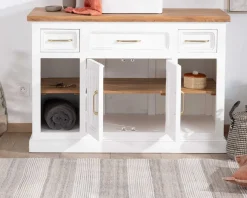 Meuble avec vasque simple en acacia blanc 