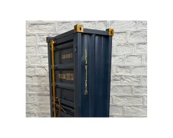 Meuble bar container esprit récup en métal bleu nuit et bois 