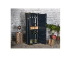Meuble bar container esprit récup en métal bleu nuit et bois 