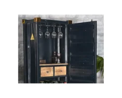 Meuble bar container esprit récup en métal bleu nuit et bois 