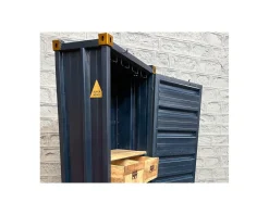 Meuble bar container esprit récup en métal bleu nuit et bois 