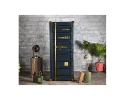 Meuble bar container esprit récup en métal bleu nuit et bois 