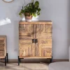 Meuble de rangement bas acacia style ethnique piètement métal "Géonidum"