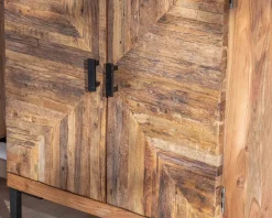 Meuble de rangement bas acacia style ethnique piètement métal 