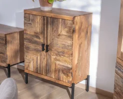 Meuble de rangement bas acacia style ethnique piètement métal 