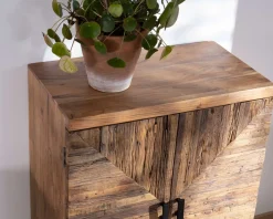 Meuble de rangement bas acacia style ethnique piètement métal 