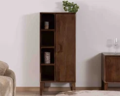 Meuble de rangement bas en manguier massif foncé 