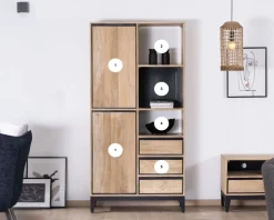 Meuble de rangement haut en manguier naturel et noir design épuré "Bocca"