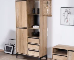 Meuble de rangement haut en manguier naturel et noir design épuré "Bocca"