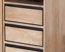 Meuble de rangement haut en manguier naturel et noir design épuré 