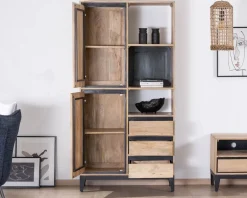Meuble de rangement haut en manguier naturel et noir design épuré 