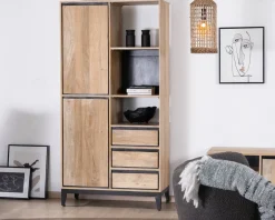 Meuble de rangement haut en manguier naturel et noir design épuré 